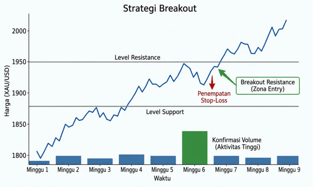 Contoh strategi breakout. Gambar ini hanya untuk tujuan ilustrasi dan bukan merupakan saran trading atau rekomendasi.